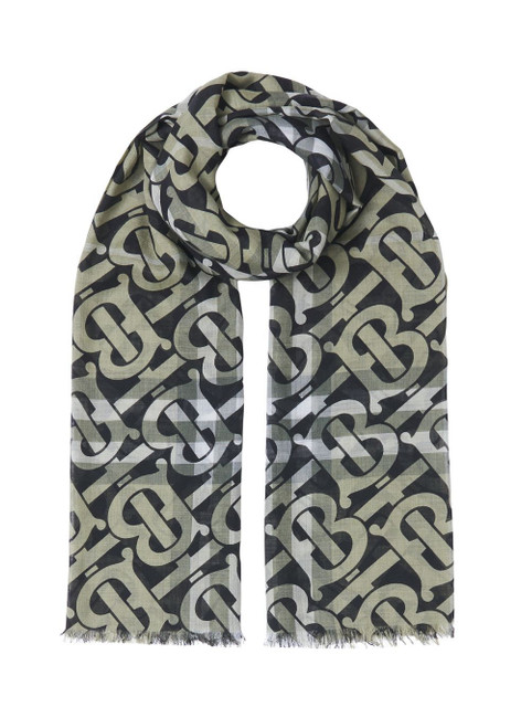 BURBERRY-Monogram print lightweight check wool silk scarf