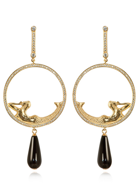 APPLES & FIGS-24k vermeil mermaid onyx earrings