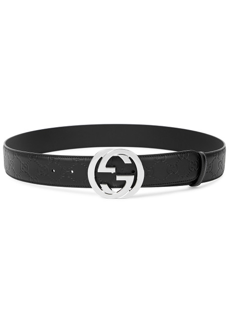 GUCCI-GG embossed leather belt