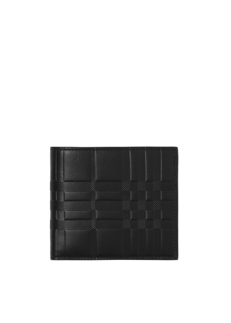 BURBERRY-Embossed check leather bifold wallet
