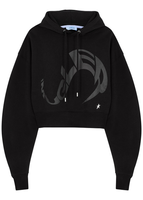 MUGLER-Black logo hooded cotton sweatshirt