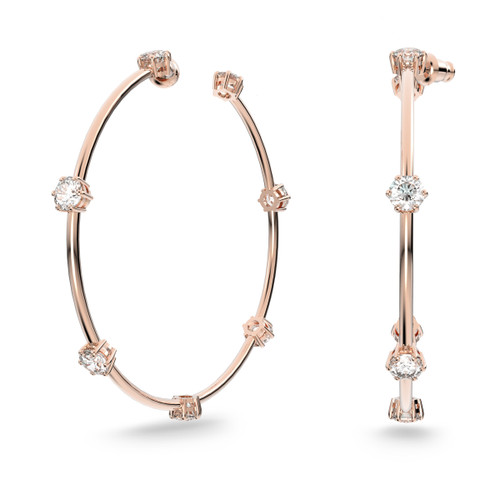 SWAROVSKI-Constella hoop earrings round cut white rose gold-tone plated