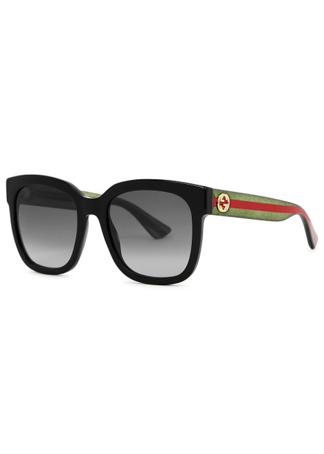 GUCCI-Black striped wayfarer-style sunglasses