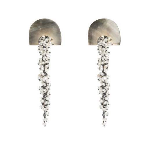 FREYA ROSE-Hakuro grey mother of pearl and pearl long drops