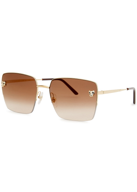 CARTIER-Panthère De Cartier gold-tone square-frame sunglasses