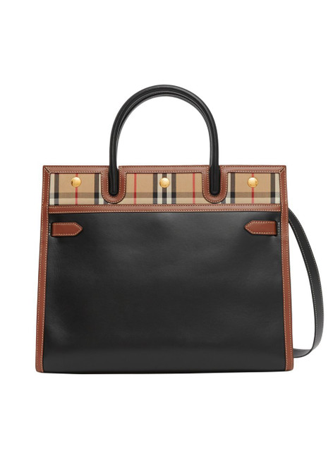 BURBERRY-Leather and vintage check two-handle medium title bag