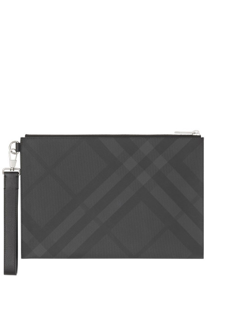BURBERRY-London check and leather zip pouch