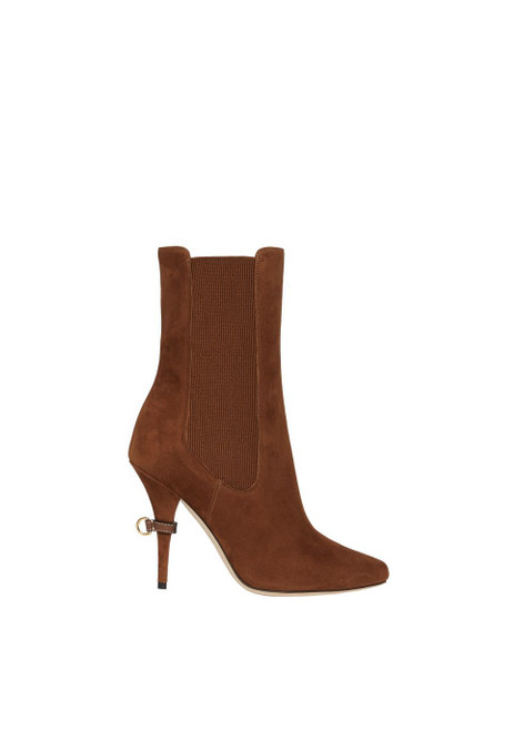 BURBERRY-D-ring detail suede ankle boots