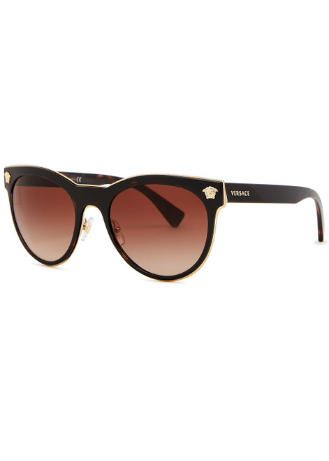 VERSACE-Tortoiseshell round-frame sunglasses