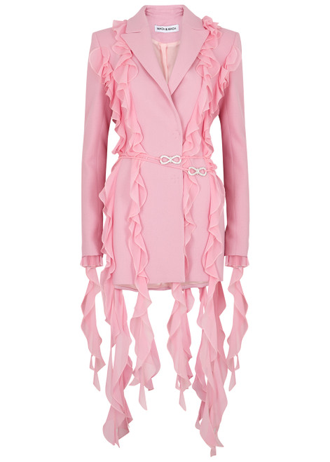 MACH & MACH-Pink ruffle-trimmed wool blazer dress