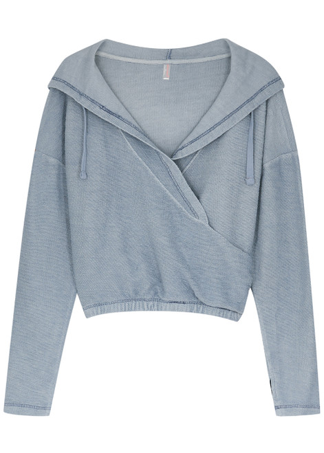 FREE PEOPLE MOVEMENT-Criss Crossed blue hooded terry sweatshirt