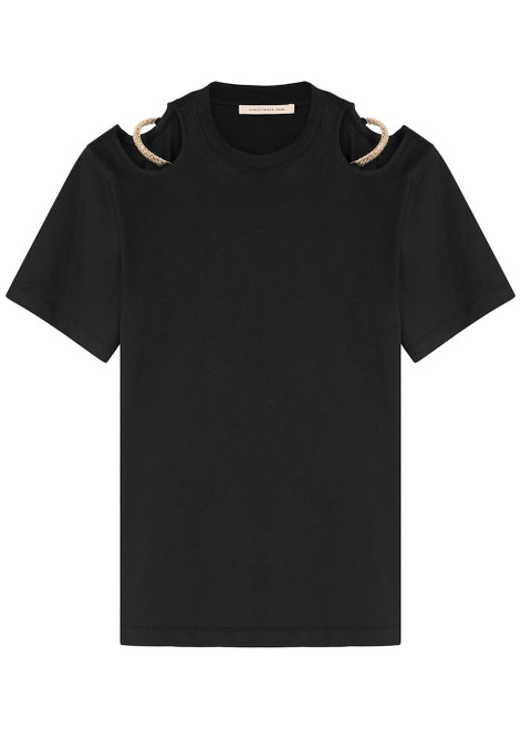 CHRISTOPHER KANE-Black chain-embellished cotton T-shirt