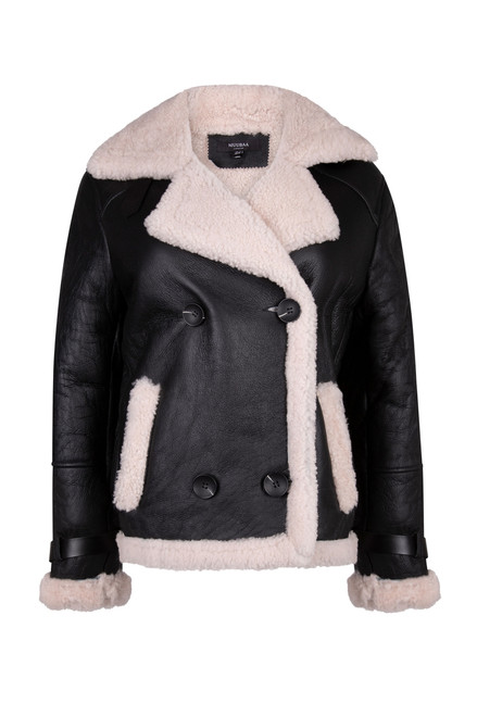 MUUBAA-Leather finish button front shearling