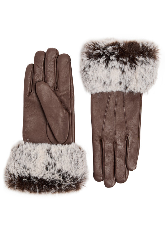 Sarah faux fur-trimmed leather gloves
