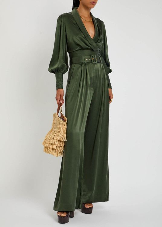 Wide-leg silk trousers