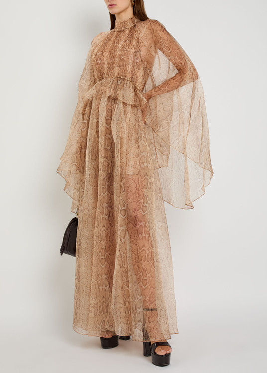 Memento python-print silk-organza maxi dress