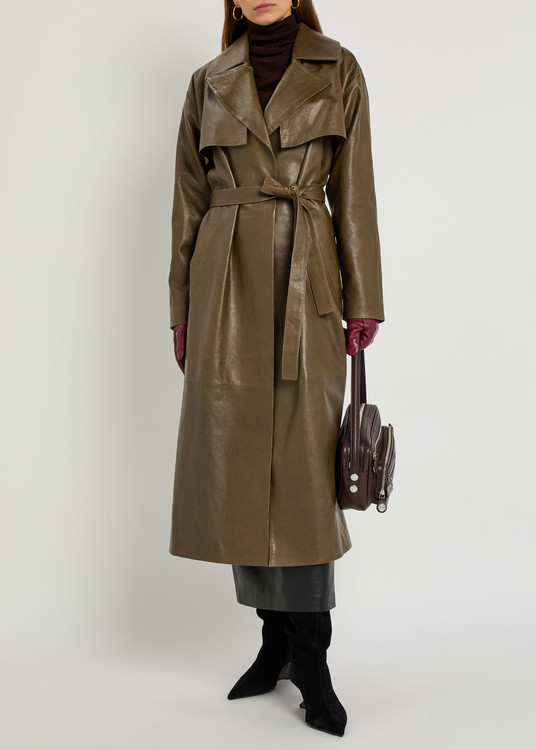 Karla belted leather trench coat