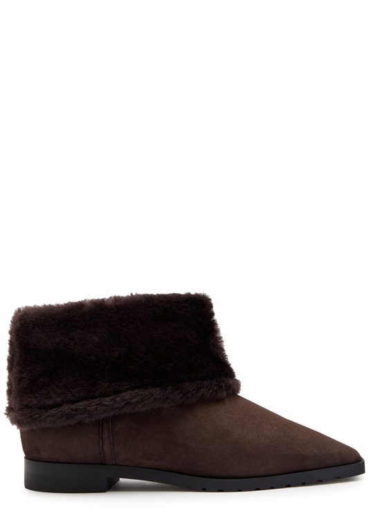 Shearling-trimmed suede ankle boots