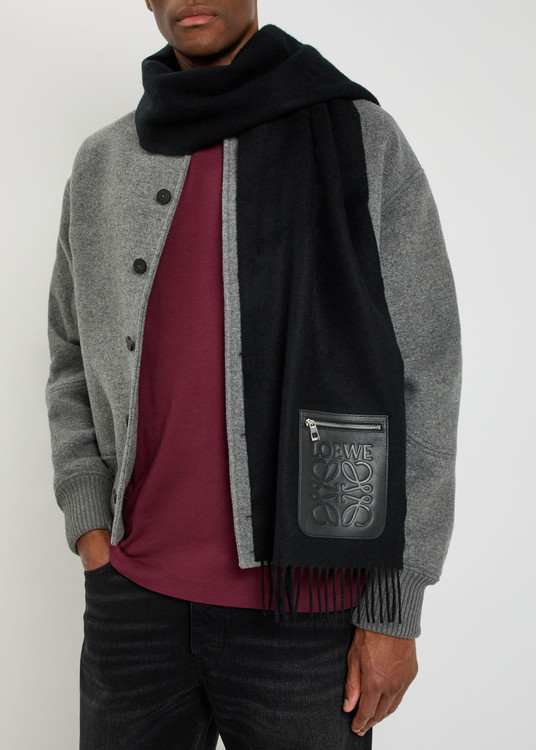 Logo-appliqué wool and cashmere-blend scarf