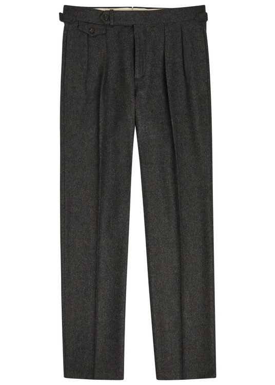 Pleated tapered-leg wool trousers