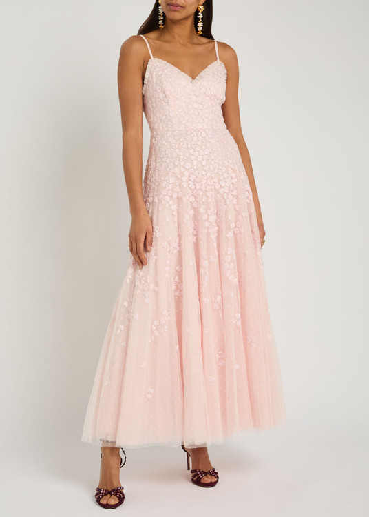 NEEDLE & THREAD Autumn Lace embroidered tulle maxi dress | Harvey