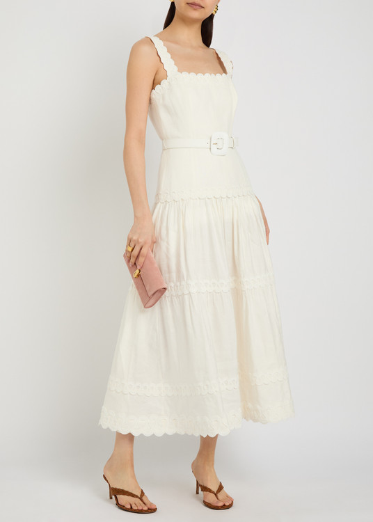 shoulder pads for ladies dresses Pleated A-line Dress with Shoulder Pads White / FR 48