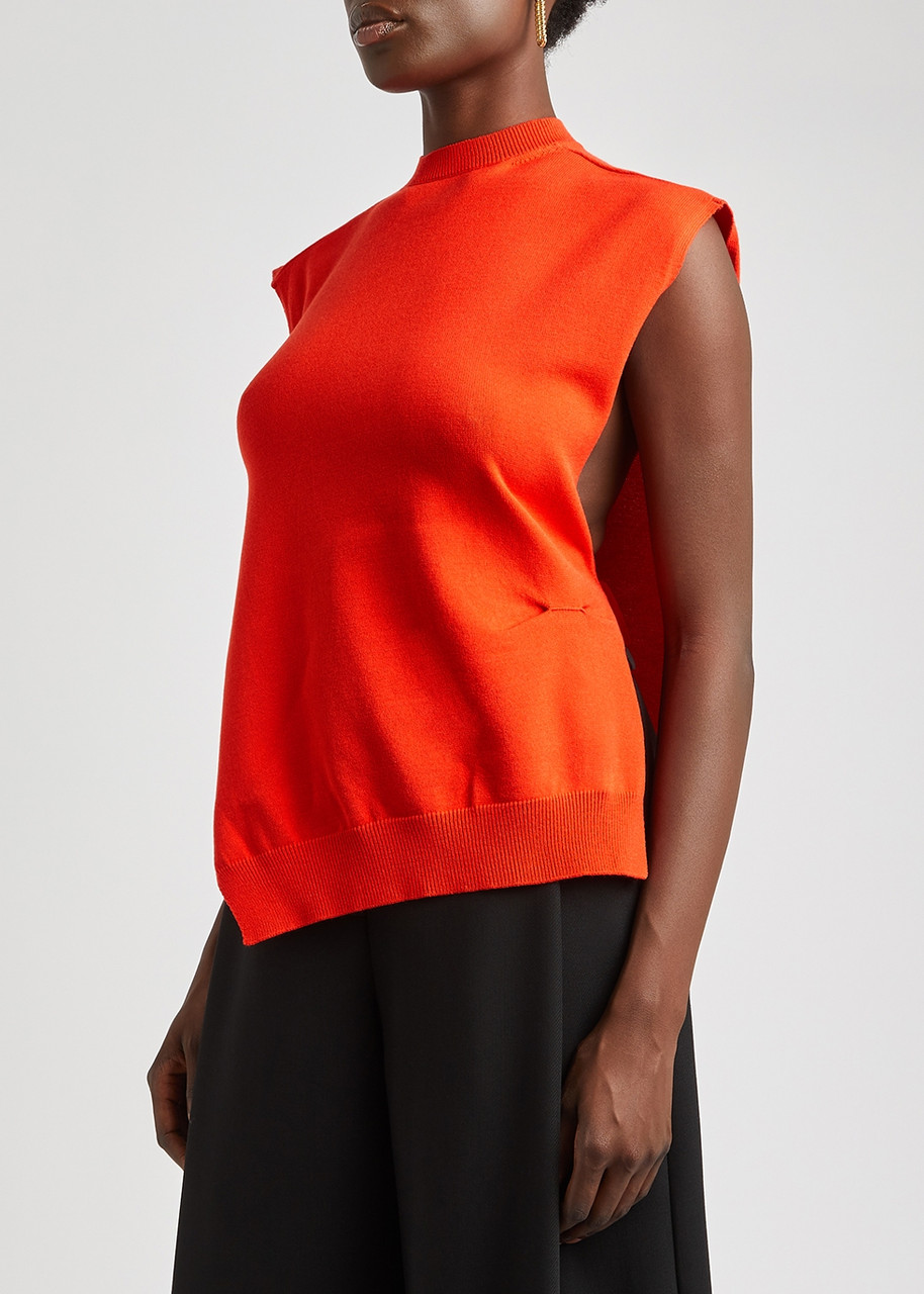  A.w.a.k.e Mode Red Stretch-knit Sleeveless Cardigan - L 