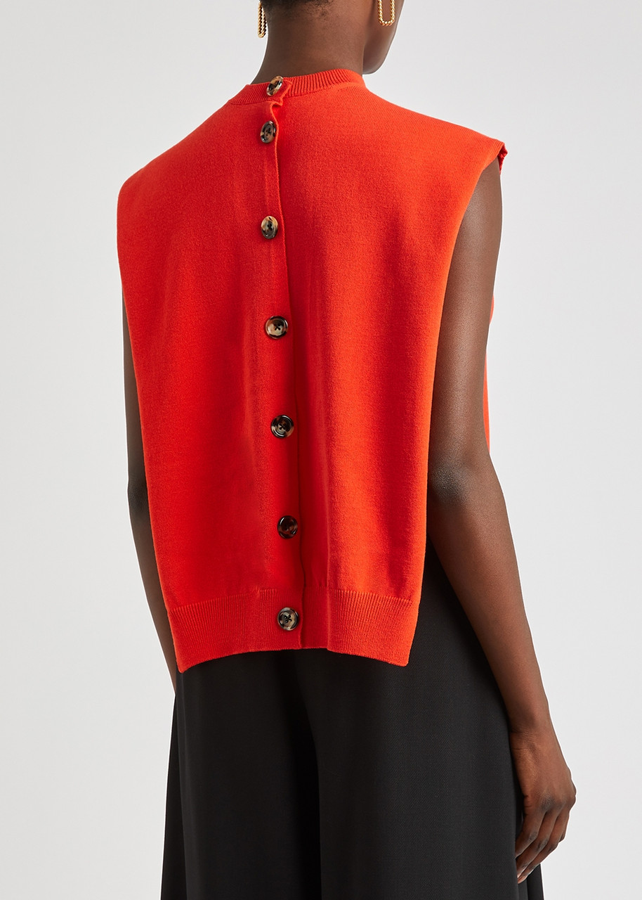  A.w.a.k.e Mode Red Stretch-knit Sleeveless Cardigan - L 