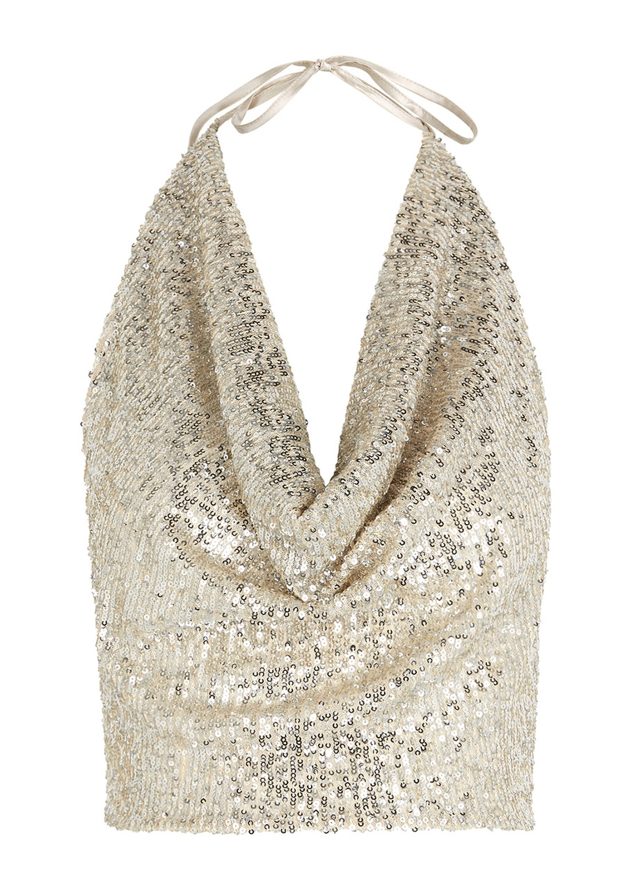 IN The Mood For Love Maxime Silver Halterneck Sequin top - XS