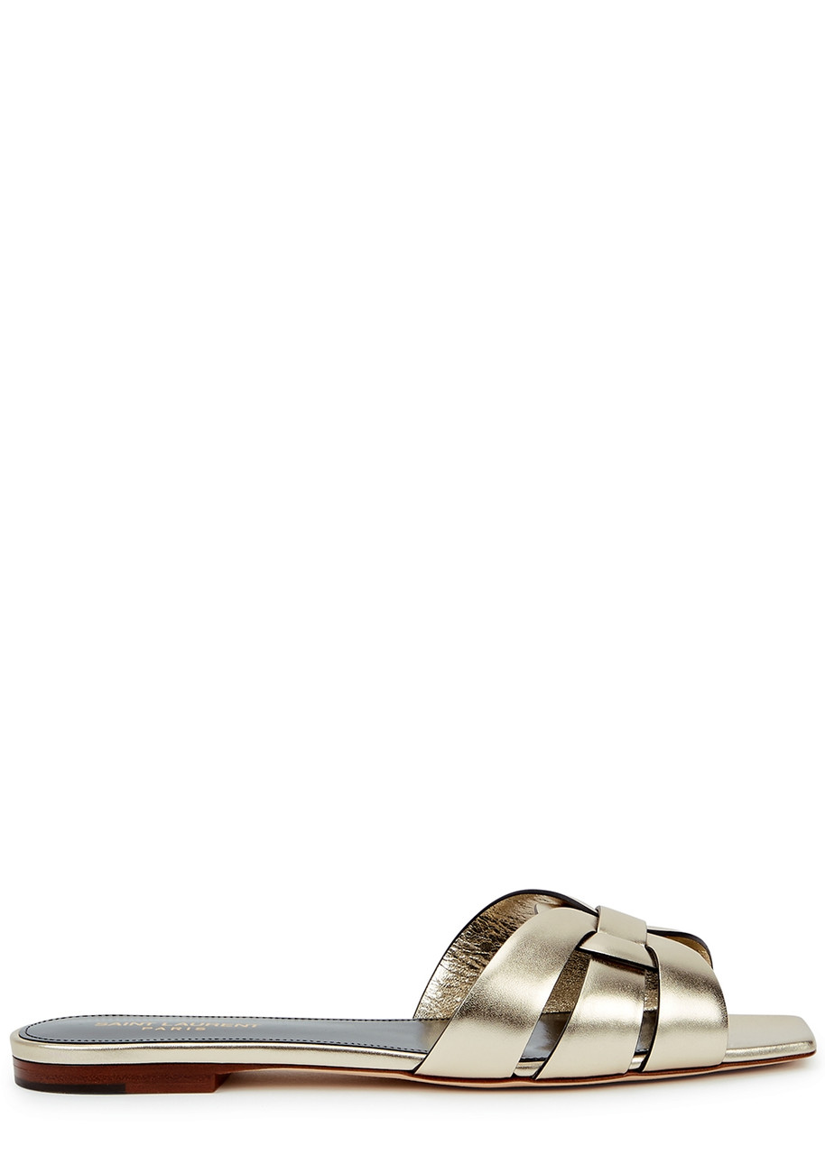Saint Laurent Nu Pieds Metallic Leather Sandals - Gold - 8