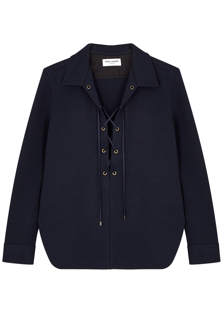Yves Saint Laurent Navy Lace-up Wool-blend top - 10