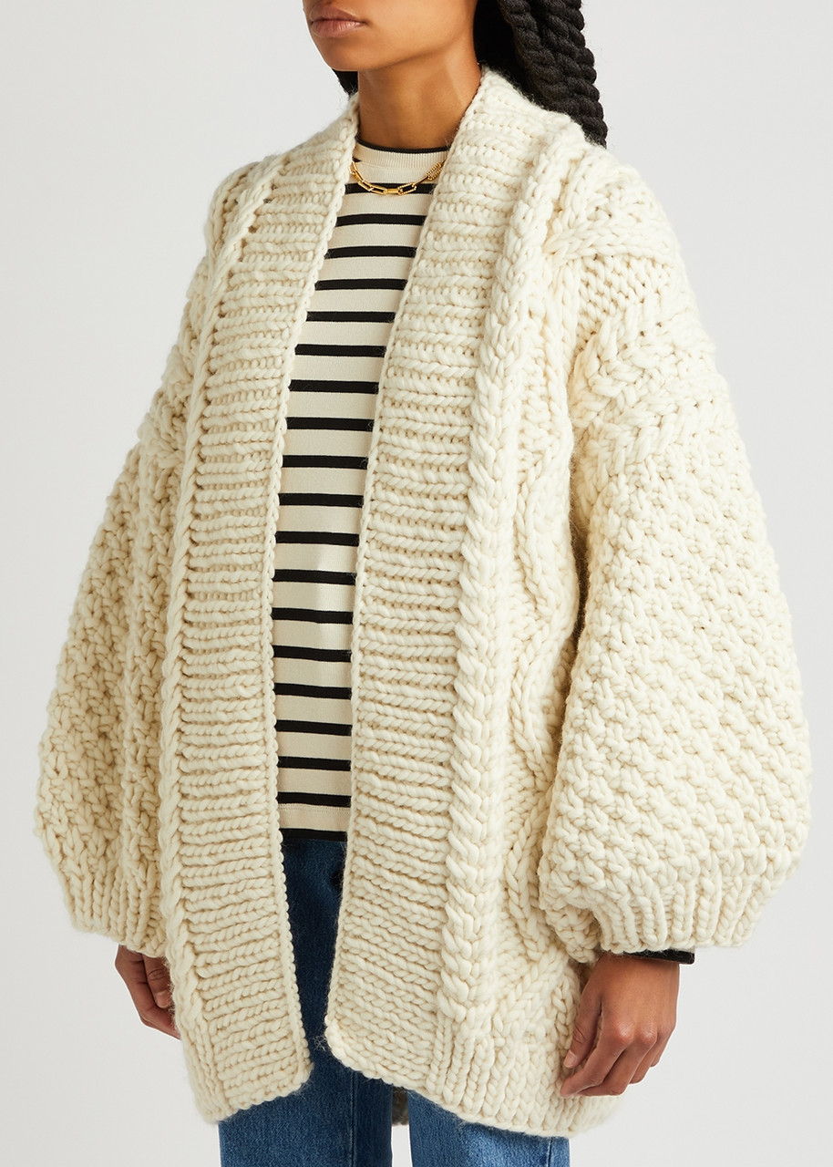  Mr Mittens Chunky Cable-knit Wool Cardigan - Cream - One Size 