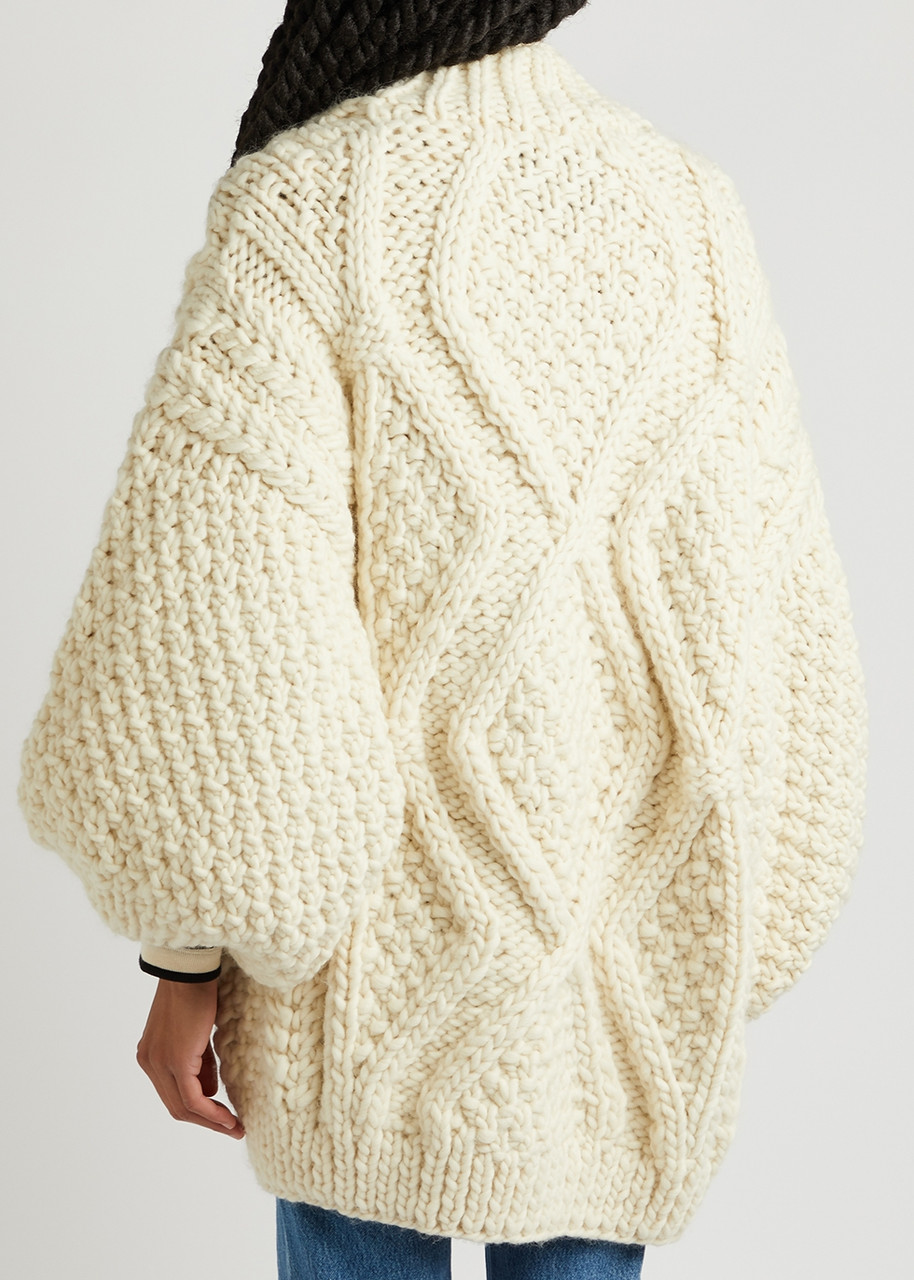  Mr Mittens Chunky Cable-knit Wool Cardigan - Cream - One Size 