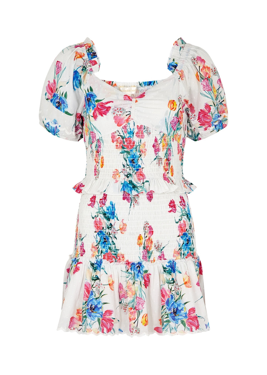 Loveshackfancy Jarrah Floral-print Cotton Mini Dress In Multicoloured