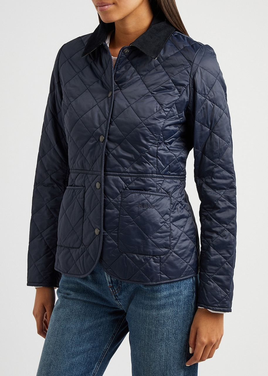 Barbour Womens Deveron Quilted Padded Shell Jacket Navy Pale Pink In Blue