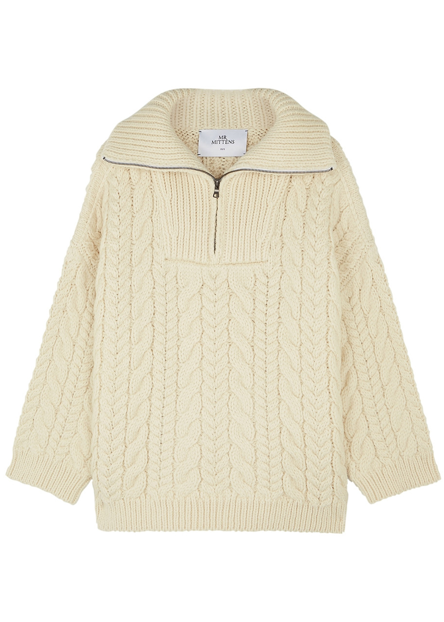 MR Mittens Half-zip Cable-knit Wool Jumper - Cream - M/L