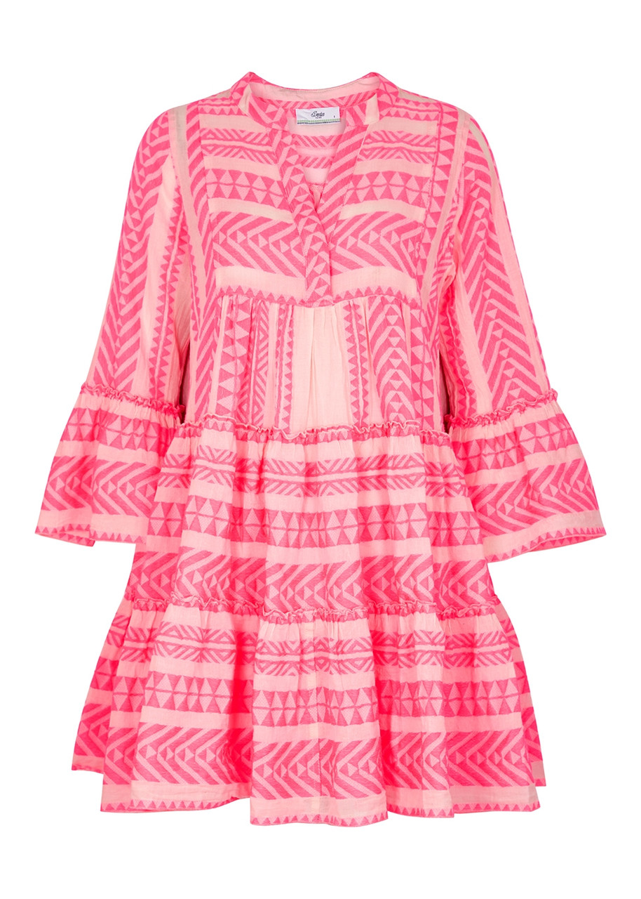 Devotion Ella Zigzag-patterned Short Dress In Pink And White