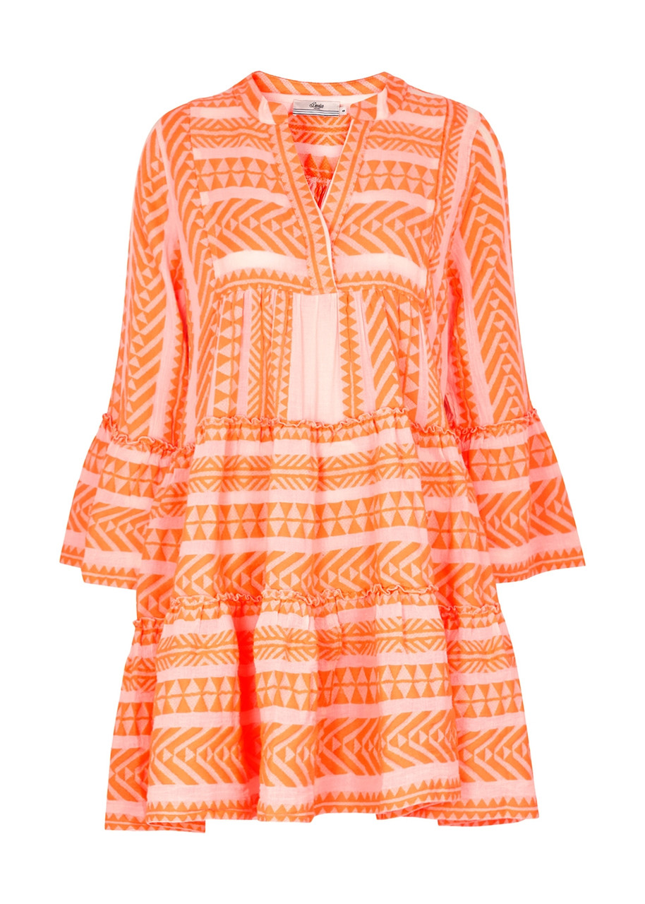 Devotion Ella Embroidered Stretch-cotton Mini Dress In Orange