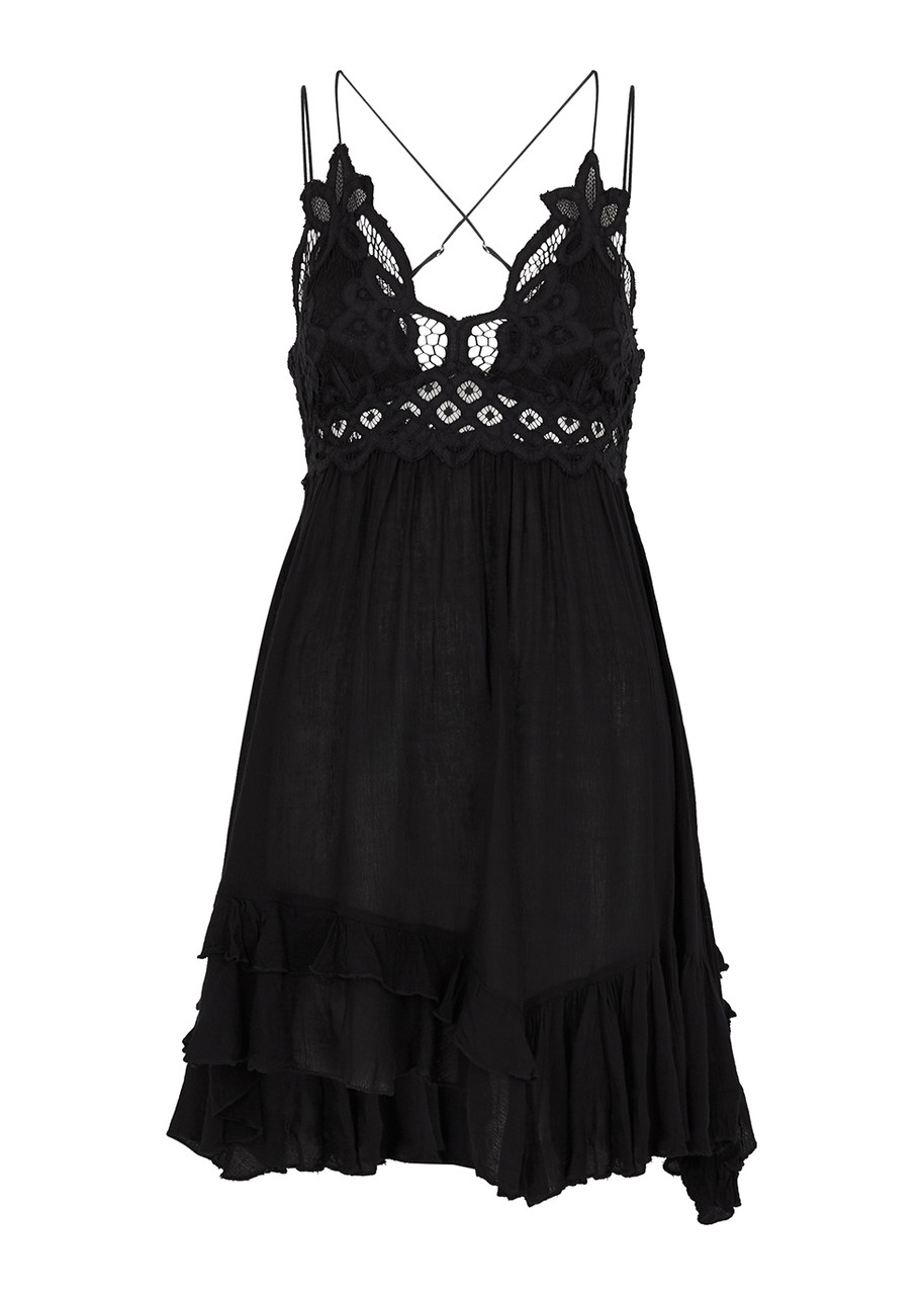 Free People Adella Black Crochet-lace Mini Dress