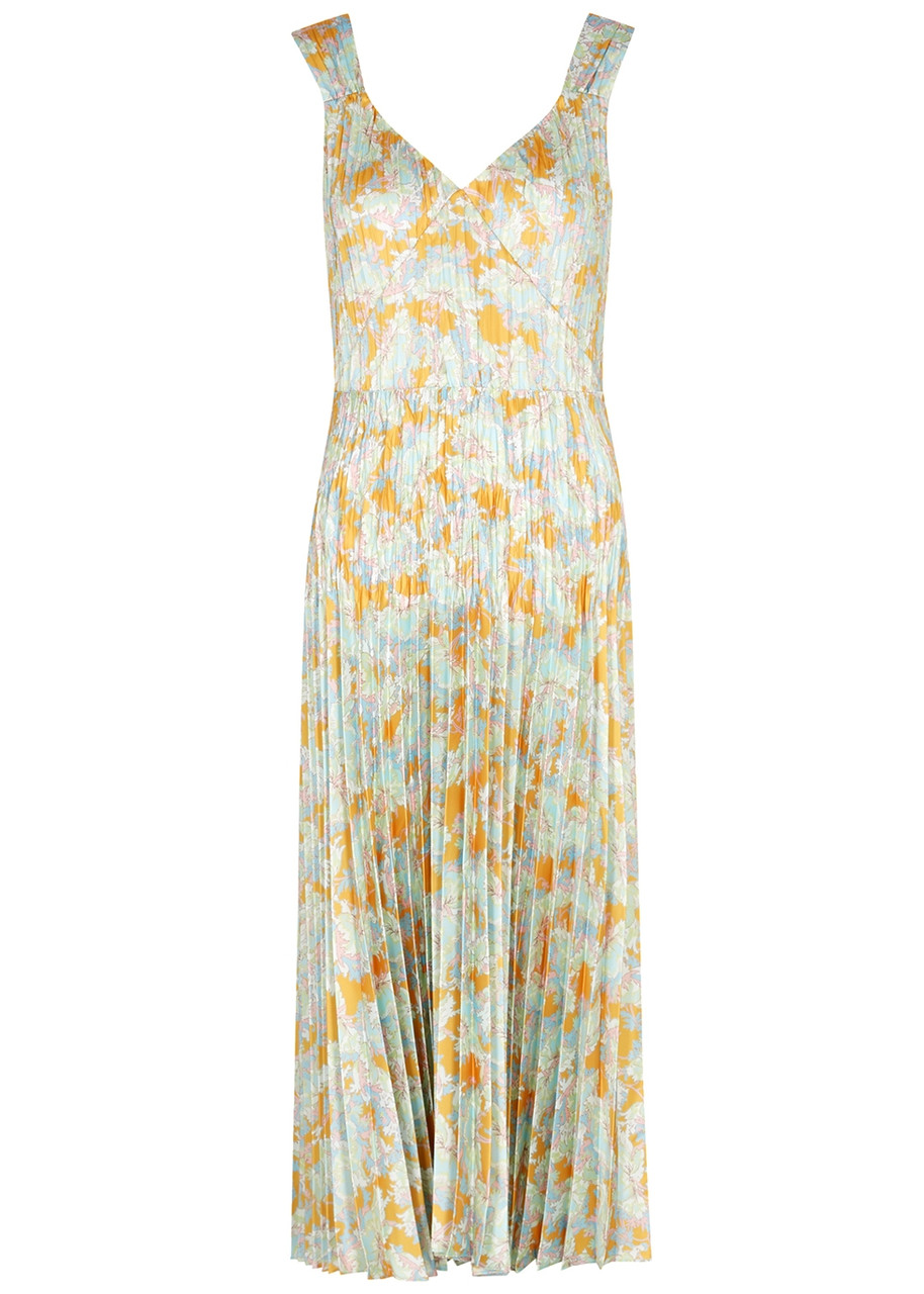 Vince Floral-print Plissã© Satin Midi Dress - Multicoloured - XS