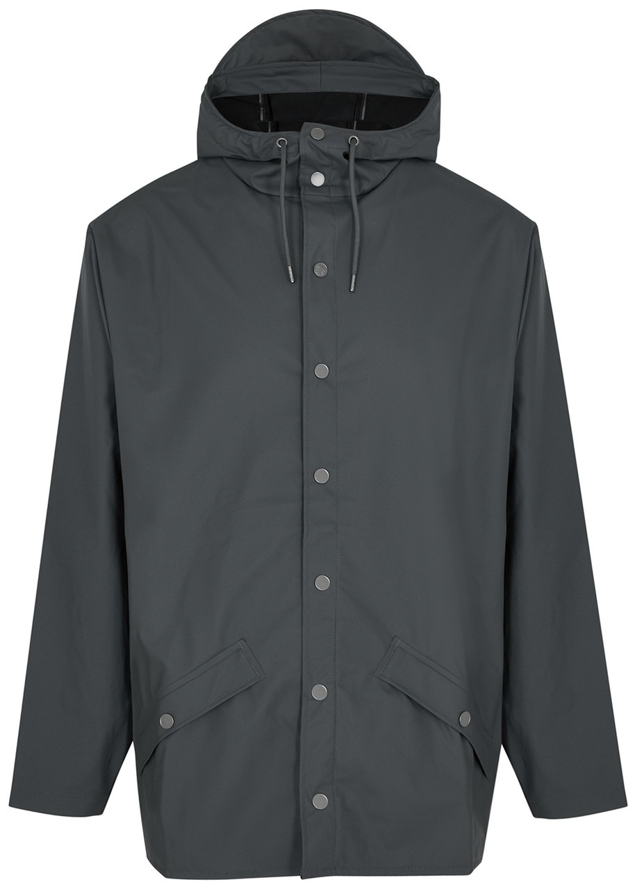 Rains Hooded Rubberised Raincoat - Dark Grey - L