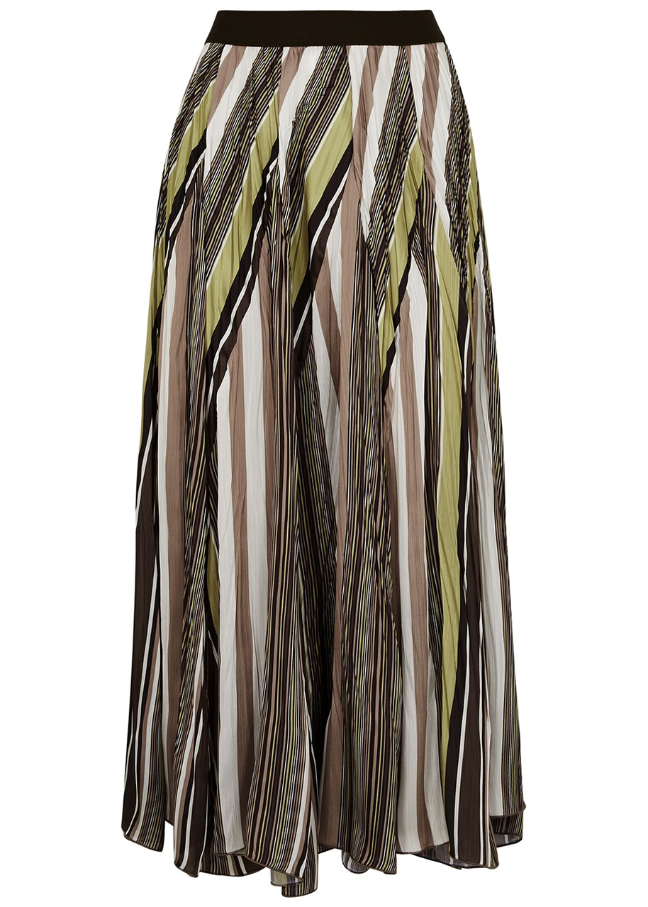 High Chanson Striped Plissé Satin Midi Skirt - Multicoloured - 10