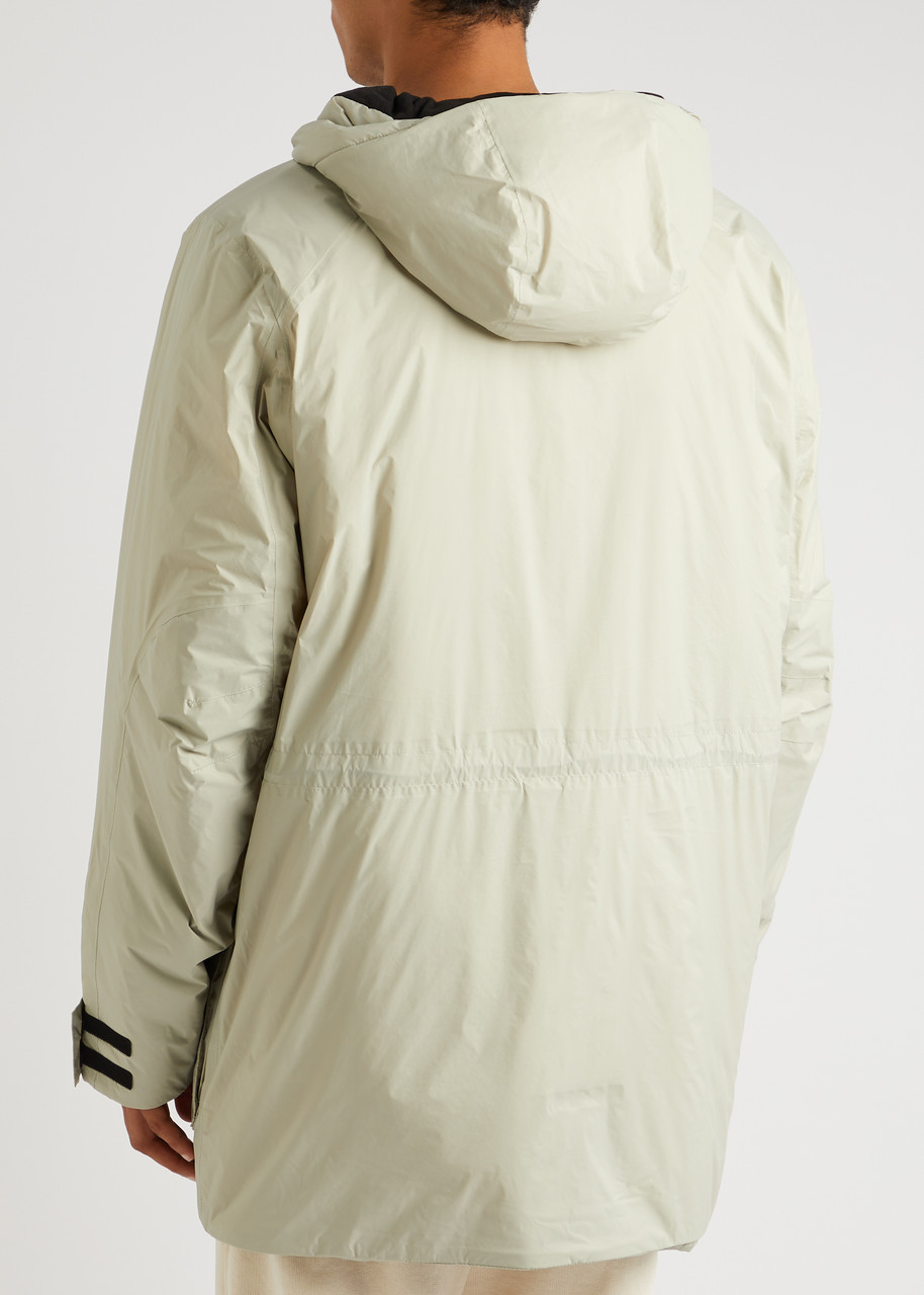  Rains Hooded Padded Rubberised Shell Jacket - Light Grey - L 