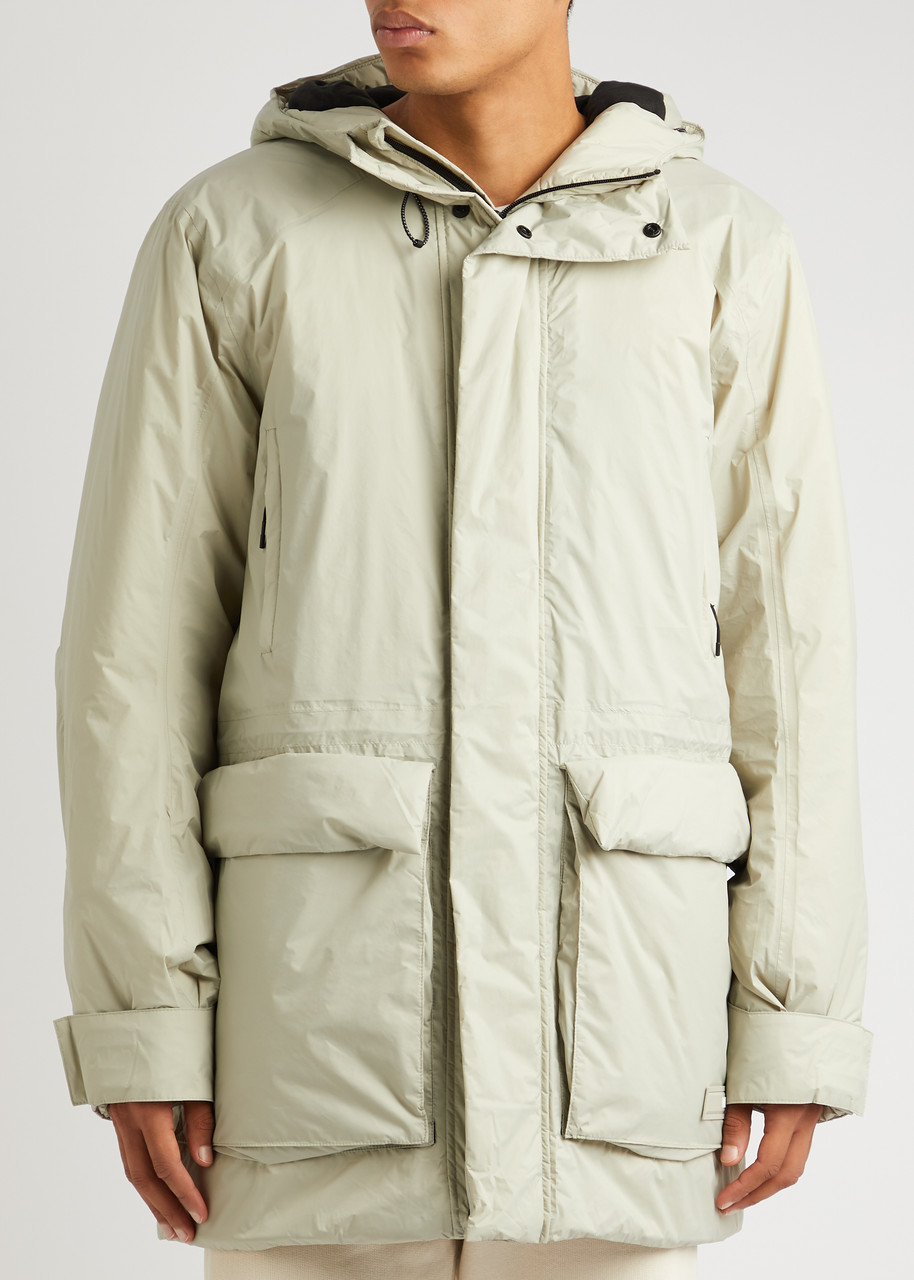  Rains Hooded Padded Rubberised Shell Jacket - Light Grey - L 