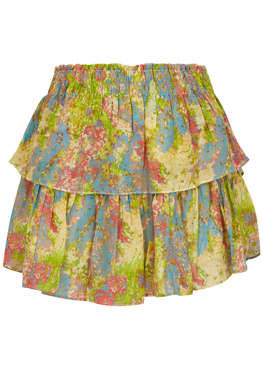 Loveshackfancy Floral-print Ruffled Cotton and Silk-blend Mini Skirt - Multicoloured