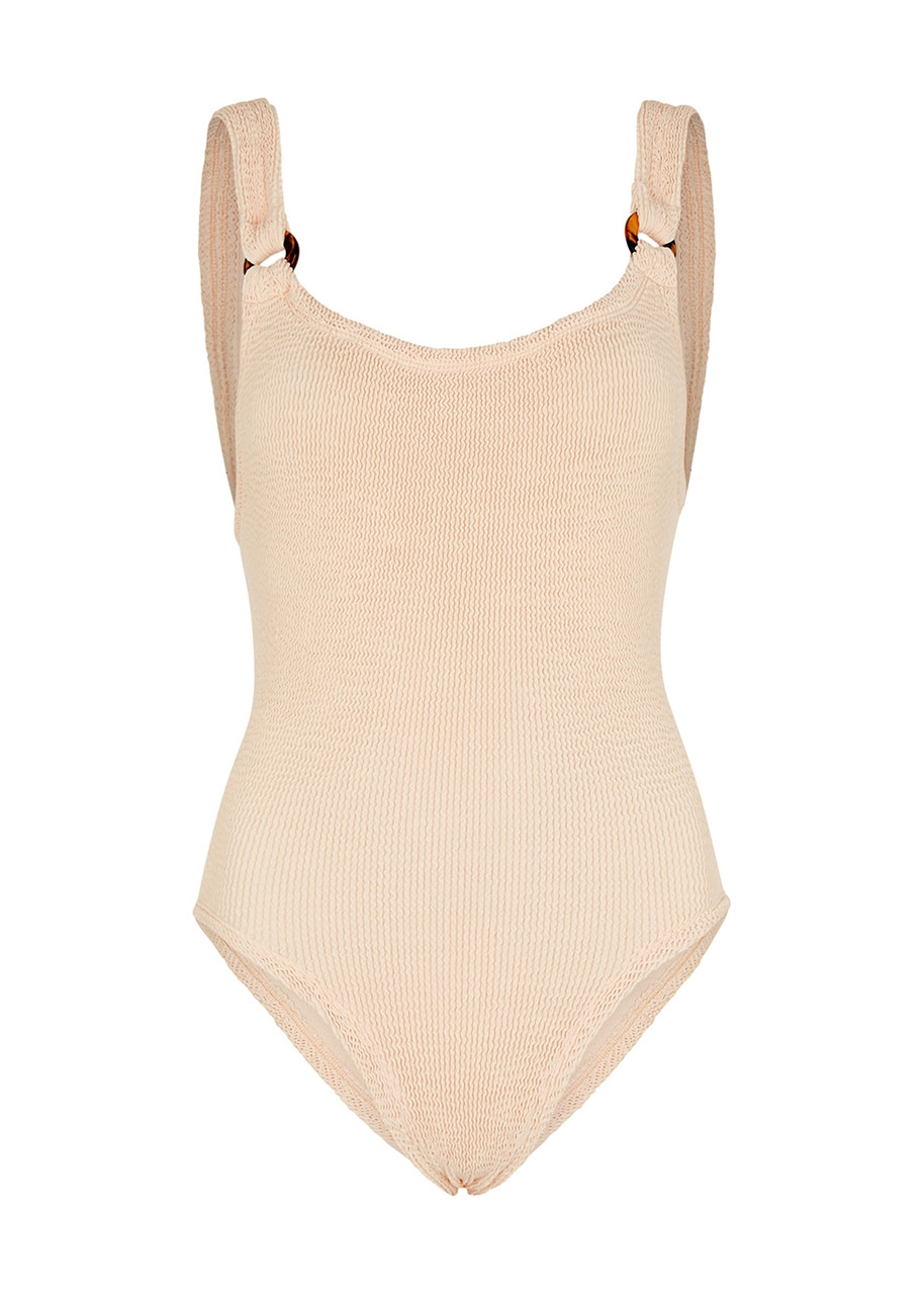 Hunza G - Domino Seersucker Swimsuit, Light Pink, One Size, Scoop-neck, Hand Wash, Hunza G Domino Swimsuit