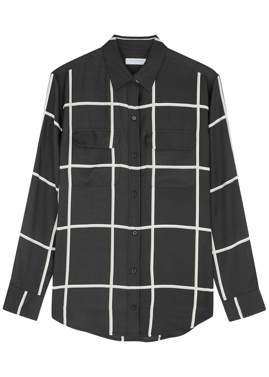 Equipment Signature Checked Washed Satin Shirt - Black - XS
