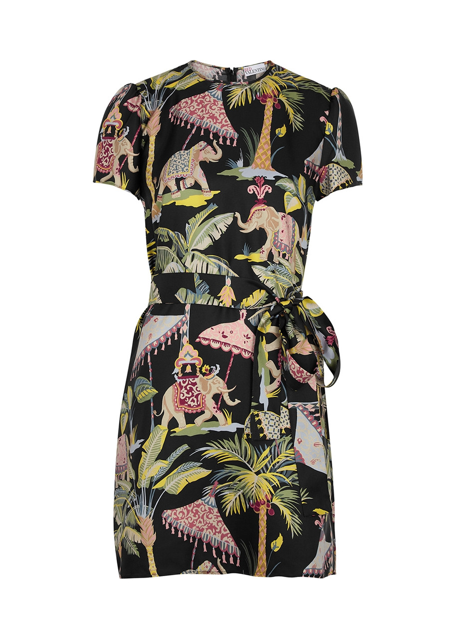 Red Valentino Black Printed Silk-satin Mini Dress