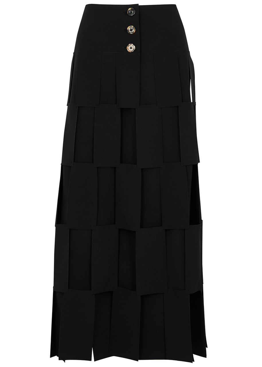 A.w.a.k.e. A.w.a.k.e Mode Black Laser-cut Layered Midi Skirt In Black