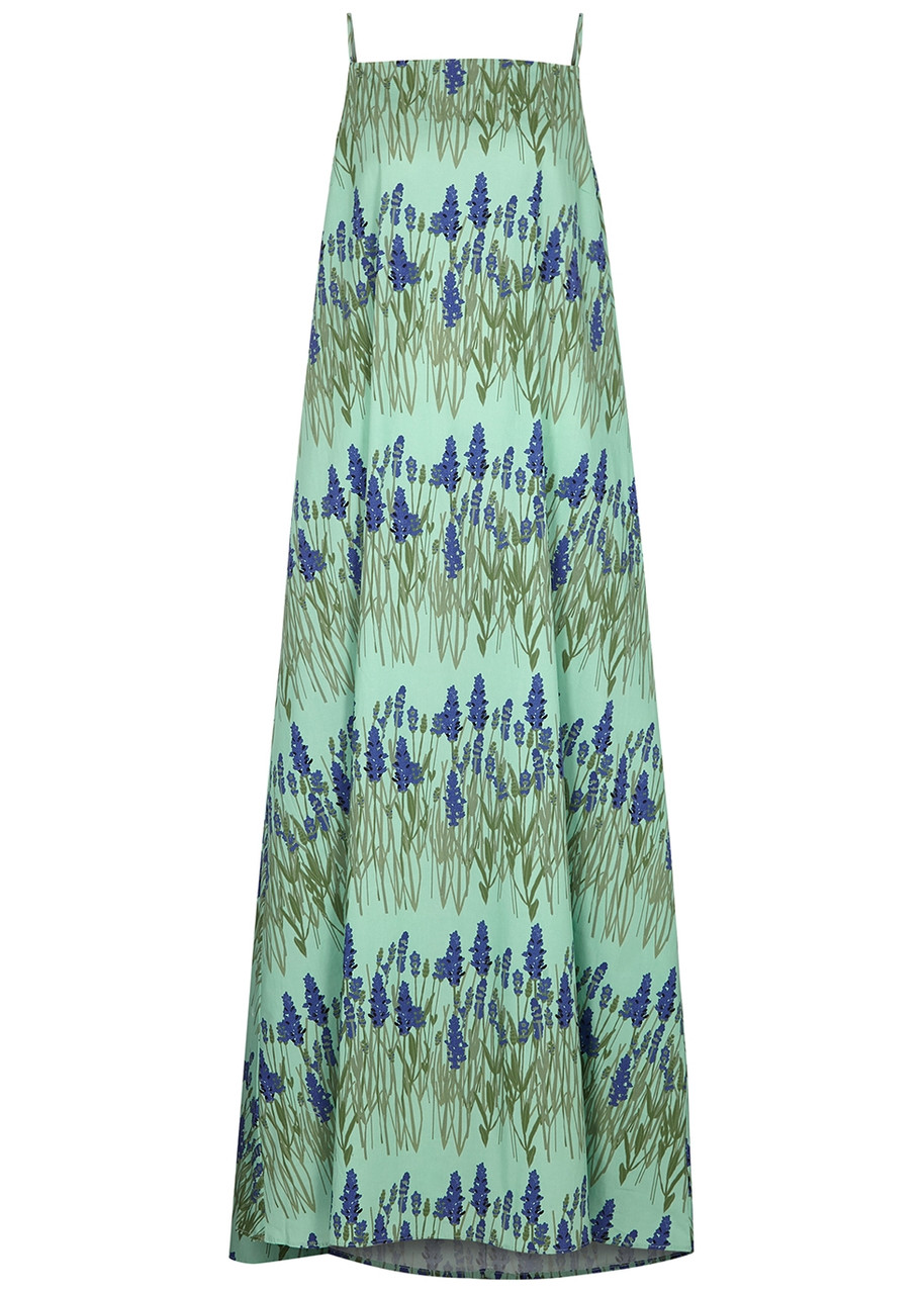 Bernadette Audrey Green Floral-print Stretch-cotton Dress In Multi